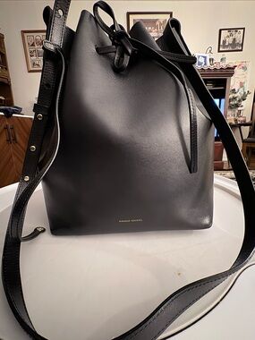 Mansur Gavriel Smooth Black Leather Drawstring Bucket Bag